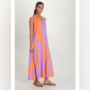 August Maxi Dress Resortwear Sleeveless Halter Lavendar Orange Size Medium Beach